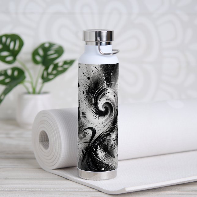Modern Abstract Black & White Geometric Design Water Bottle (Yoga (Rotated))