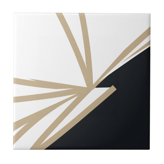 Modern Abstract Black White Gold Tile (Front)