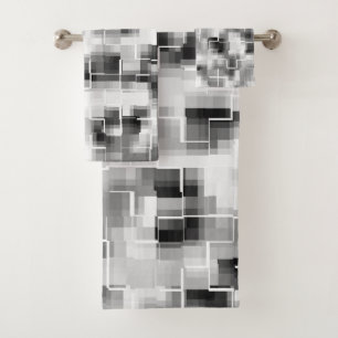 Modern Abstract Black White Gray Bath Towel Set
