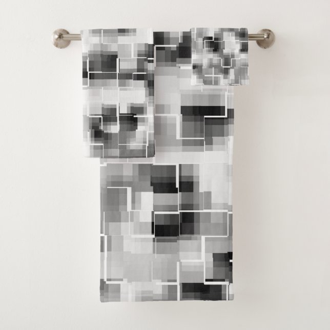 Modern Abstract Black White Grey  Bath Towel Set (Insitu)