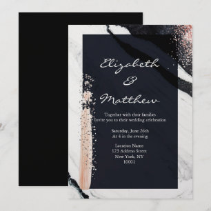 Modern Abstract Black & White Marble Glam Wedding Invitation
