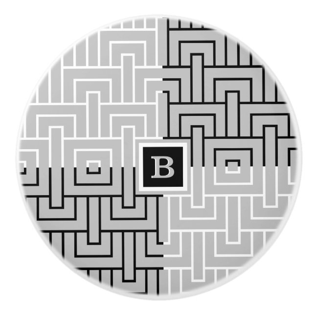 Modern Abstract Black White Monogram Drawer Ceramic Knob (Front)