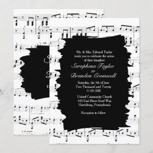 Modern Abstract Black White Music Wedding Invite