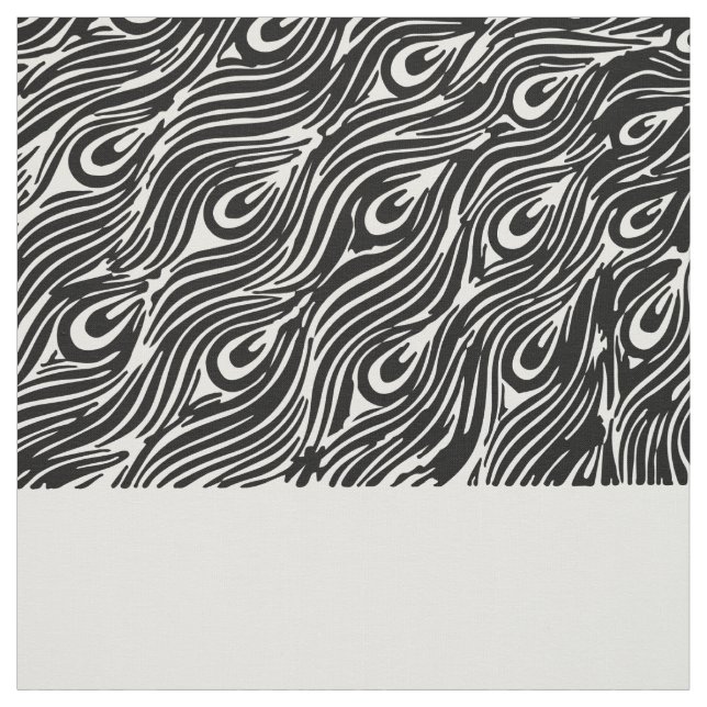 Modern abstract black white peacock feathers fabric (Swatch)