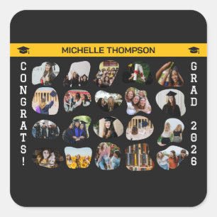 Modern Abstract Blob Geometry 20 Photo Grad Party Square Sticker