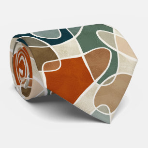 Modern Abstract Blobs, Teal, Olive, Rust, Beige Tie