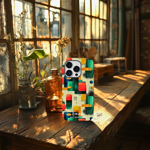 Modern Abstract Blocks with Personalised Name iPhone 14 Pro Case