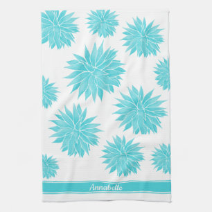 Modern Abstract Blue Agave Pattern Personalised Tea Towel
