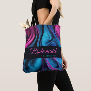 Modern Abstract-Blue and Pink-Bridesmaid- Tote Bag