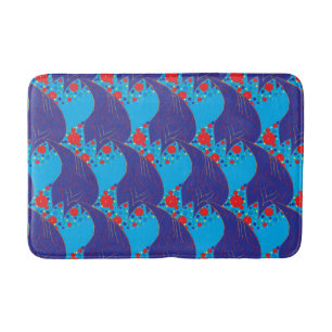 Modern abstract BLUE and red Rainbow drops pattern Bath Mat
