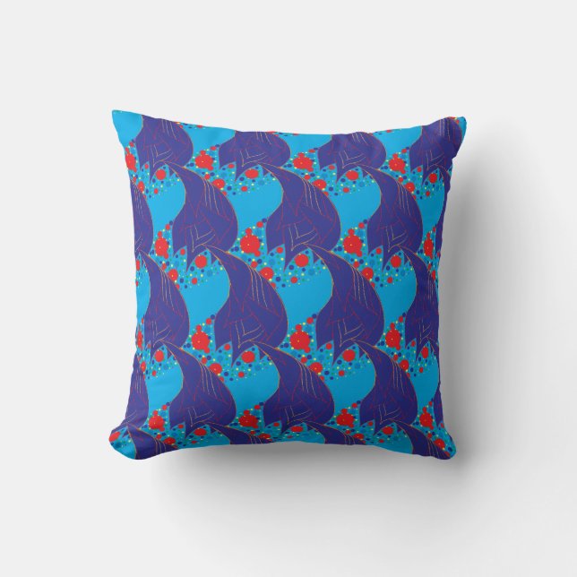 Modern abstract BLUE and red Rainbow drops pattern Cushion (Front)
