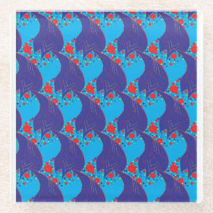 Modern abstract BLUE and red Rainbow drops pattern Glass Coaster