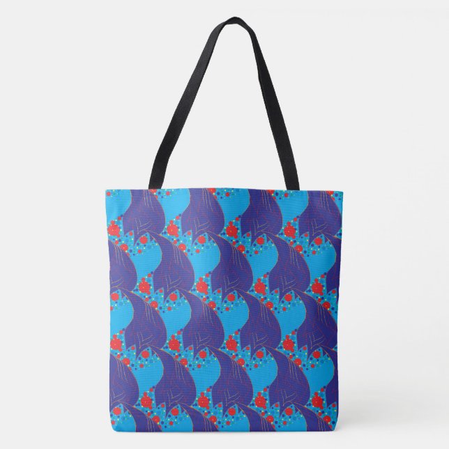 Modern abstract BLUE and red Rainbow drops pattern Tote Bag (Front)