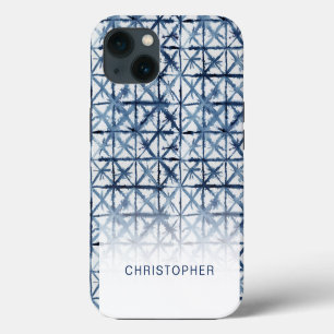Modern Abstract Blue and White Shibori Pattern iPhone 13 Case