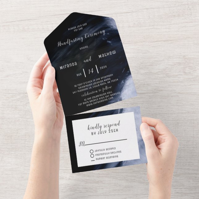 Modern Abstract Blue & Black No Envelope Required All In One Invitation (Tearaway)