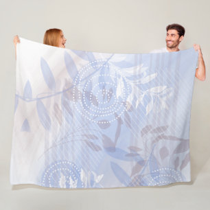Modern Abstract Blue Botanical Leaf Fleece Blanket
