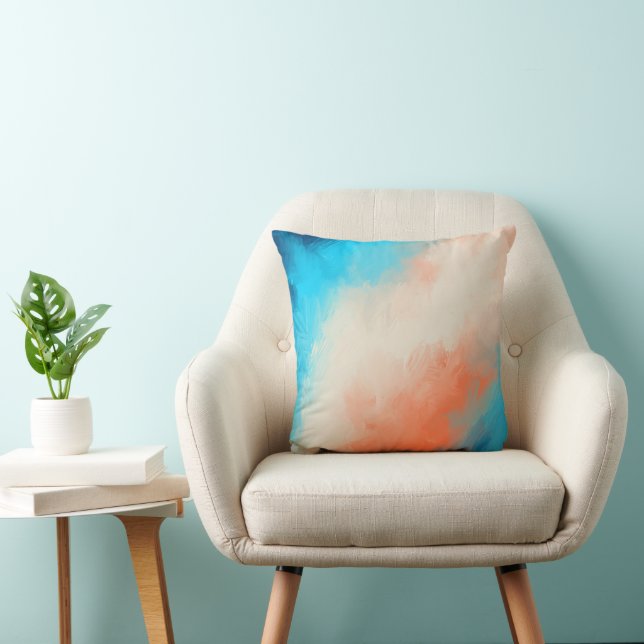 Modern Abstract Blue Cream Orange Pattern Cushion (Chair)