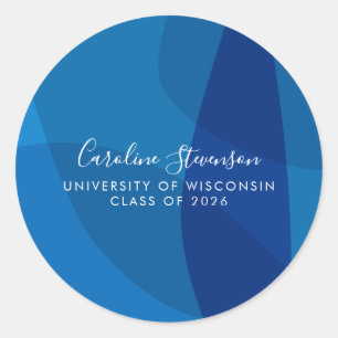 Modern Abstract Blue Custom Graduation  Classic Round Sticker