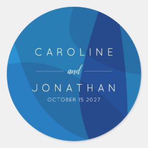 Modern Abstract Blue Elegant Custom Wedding  Classic Round Sticker