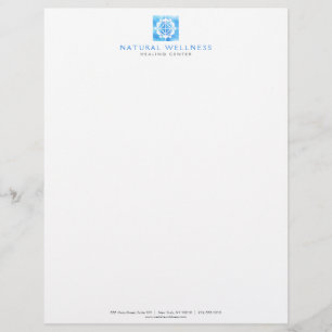 Modern Abstract Blue Floral Logo Wellness Custom Letterhead