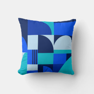 Modern Abstract Blue Geometric Shapes Pattern Cushion