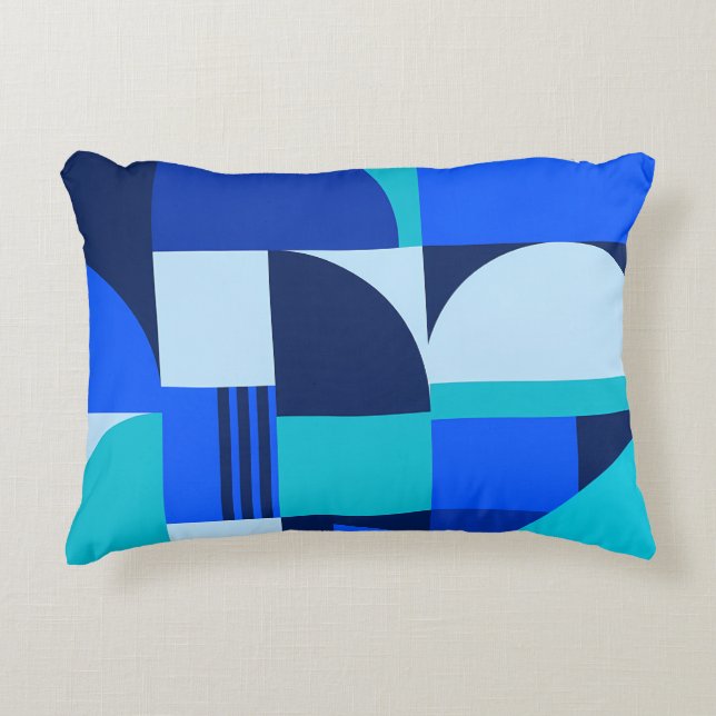 Modern Abstract Blue Geometric Shapes Pattern Decorative Cushion (Front)