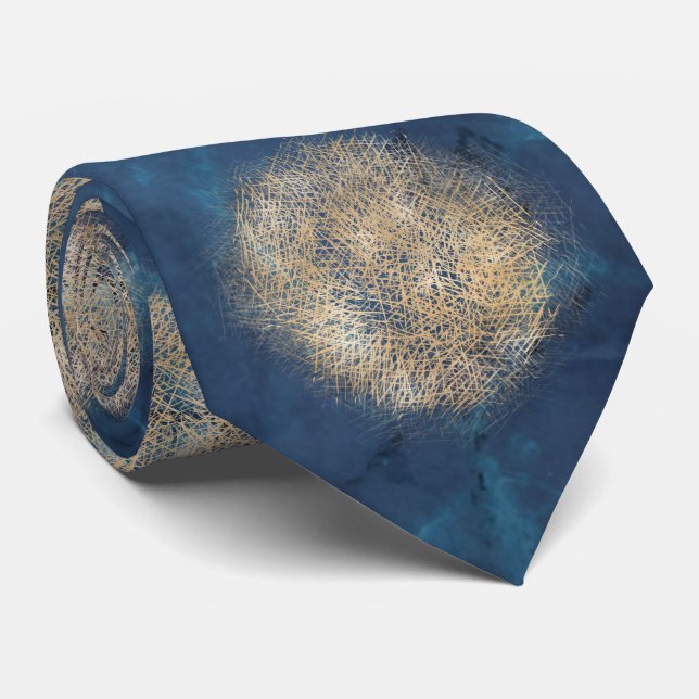 Modern Abstract Blue Gold Neck Tie (Rolled)