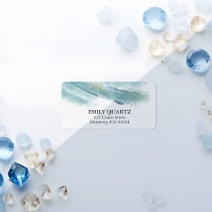 Modern Abstract Blue & Gold Watercolor Return Label