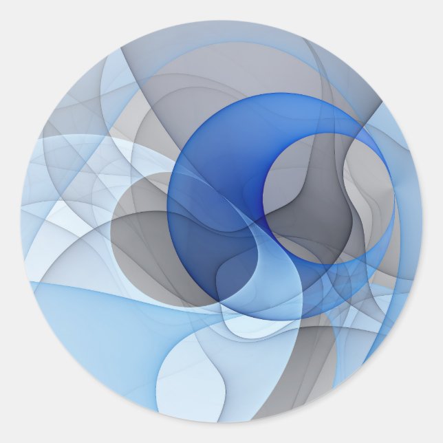 Modern Abstract Blue Gray Fractal Art Graphic Classic Round Sticker (Front)