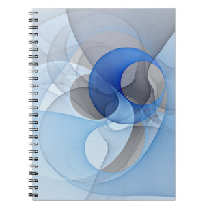 Modern Abstract Blue Gray Fractal Art Graphic Notebook