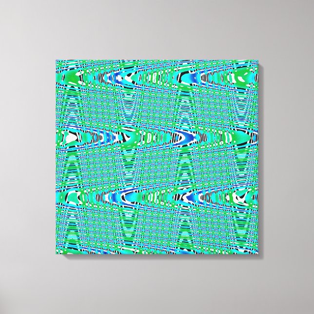 Modern Abstract Blue Green Weave Wave Pattern Canvas Print (Front)