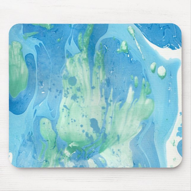 Modern Abstract Blue Green White Marble Look Mouse Mat (Front)