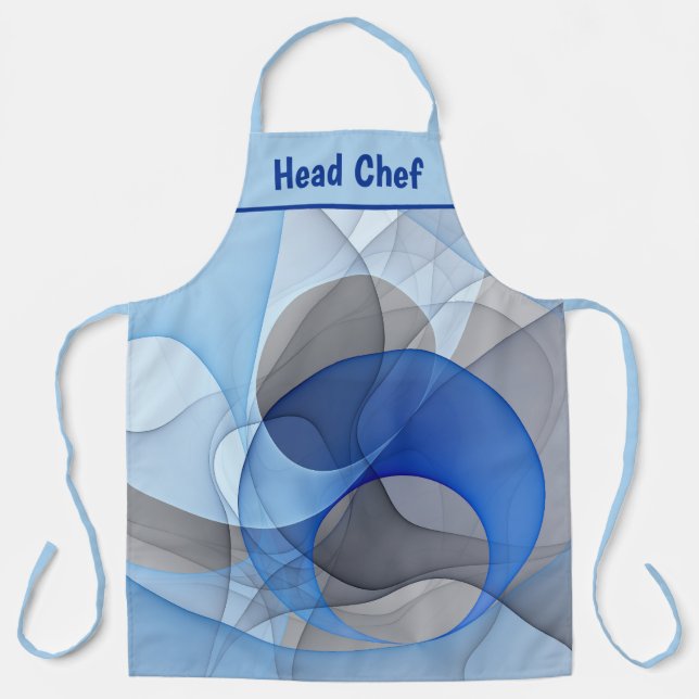 Modern Abstract Blue Grey Fractal Art Graphic Apron (Front)