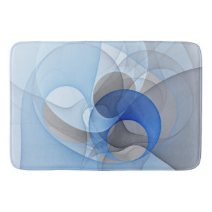 Modern Abstract Blue Grey Fractal Art Graphic Bath Mat