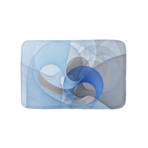 Modern Abstract Blue Grey Fractal Art Graphic Bath Mat