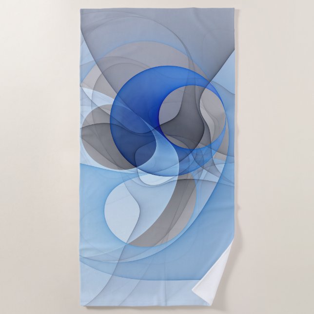 Modern Abstract Blue Grey Fractal Art Graphic Beach Towel (Front)