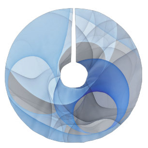 Modern Abstract Blue Grey Fractal Art Graphic Brushed Polyester Tree Skirt