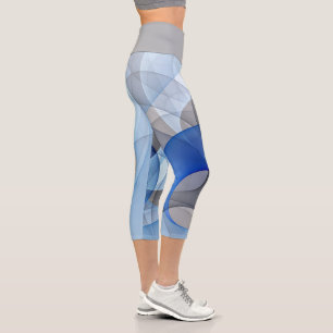 Modern Abstract Blue Grey Fractal Art Graphic Capri Leggings