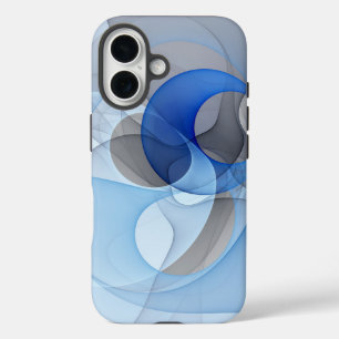 Modern Abstract Blue Grey Fractal Art Graphic iPhone 16 Case