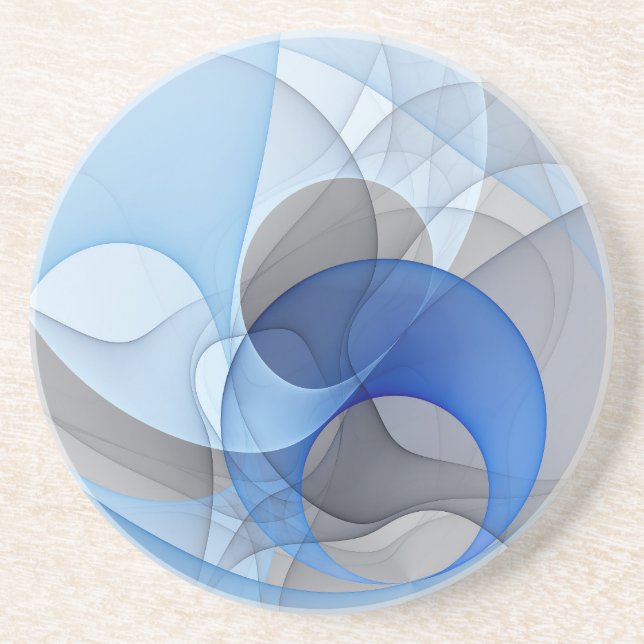 Modern Abstract Blue Grey Fractal Art Graphic Coaster (Front)