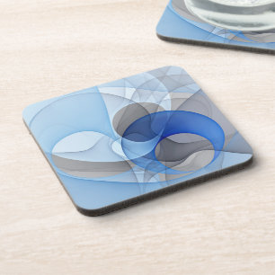 Modern Abstract Blue Grey Fractal Art Graphic Coaster