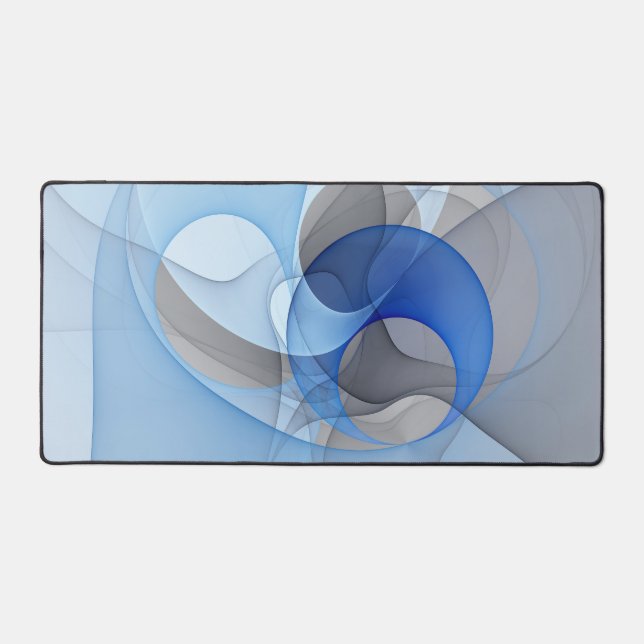 Modern Abstract Blue Grey Fractal Art Graphic Desk Mat (Front)