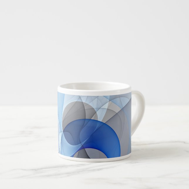 Modern Abstract Blue Grey Fractal Art Graphic Espresso Cup (Front Right)