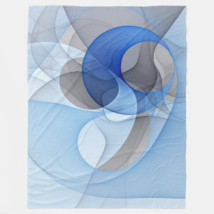 Modern Abstract Blue Grey Fractal Art Graphic Fleece Blanket