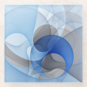 Modern Abstract Blue Grey Fractal Art Graphic Glass Coaster