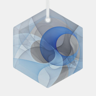 Modern Abstract Blue Grey Fractal Art Graphic Glass Tree Decoration