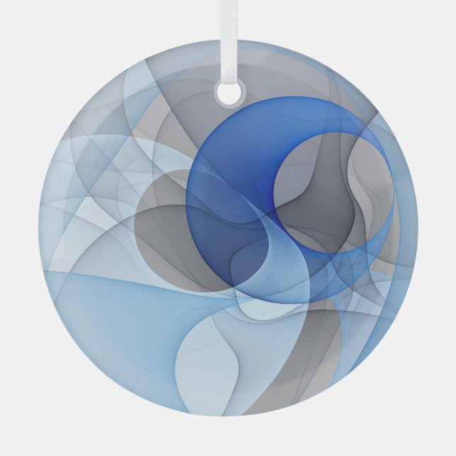 Modern Abstract Blue Grey Fractal Art Graphic Glass Tree Decoration (Front)