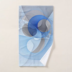 Modern Abstract Blue Grey Fractal Art Graphic Hand Towel