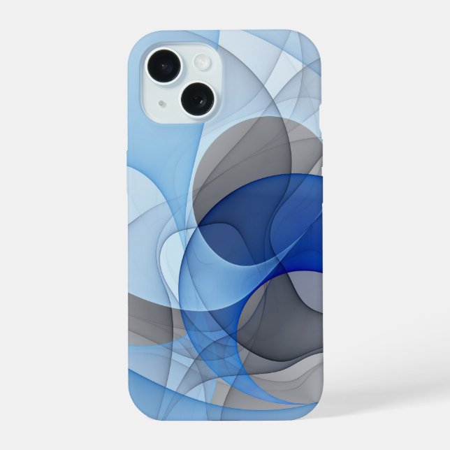 Modern Abstract Blue Grey Fractal Art Graphic iPhone 15 Case (Back)
