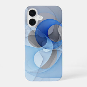 Modern Abstract Blue Grey Fractal Art Graphic iPhone 16 Case